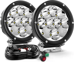 Nilight 5.7 Inch Round 50W LED Driving Light w/ 16AWG DT Connector Wiring Harness 6500LM IP68 Spot Flood Combo Work Lamp for Offroad ATV UTV SUV Motorcycle Truck Tractor Boat