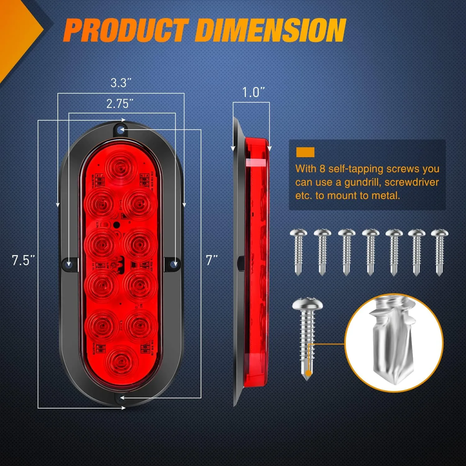 Nilight 6 Inch Oval Red LED Trailer Tail Light 4PCS 10LEDs Waterproof Stop Brake Turn Surface Mount Trailers Lights for Truck RV Boat Bus Lorry Camper Van Caravan