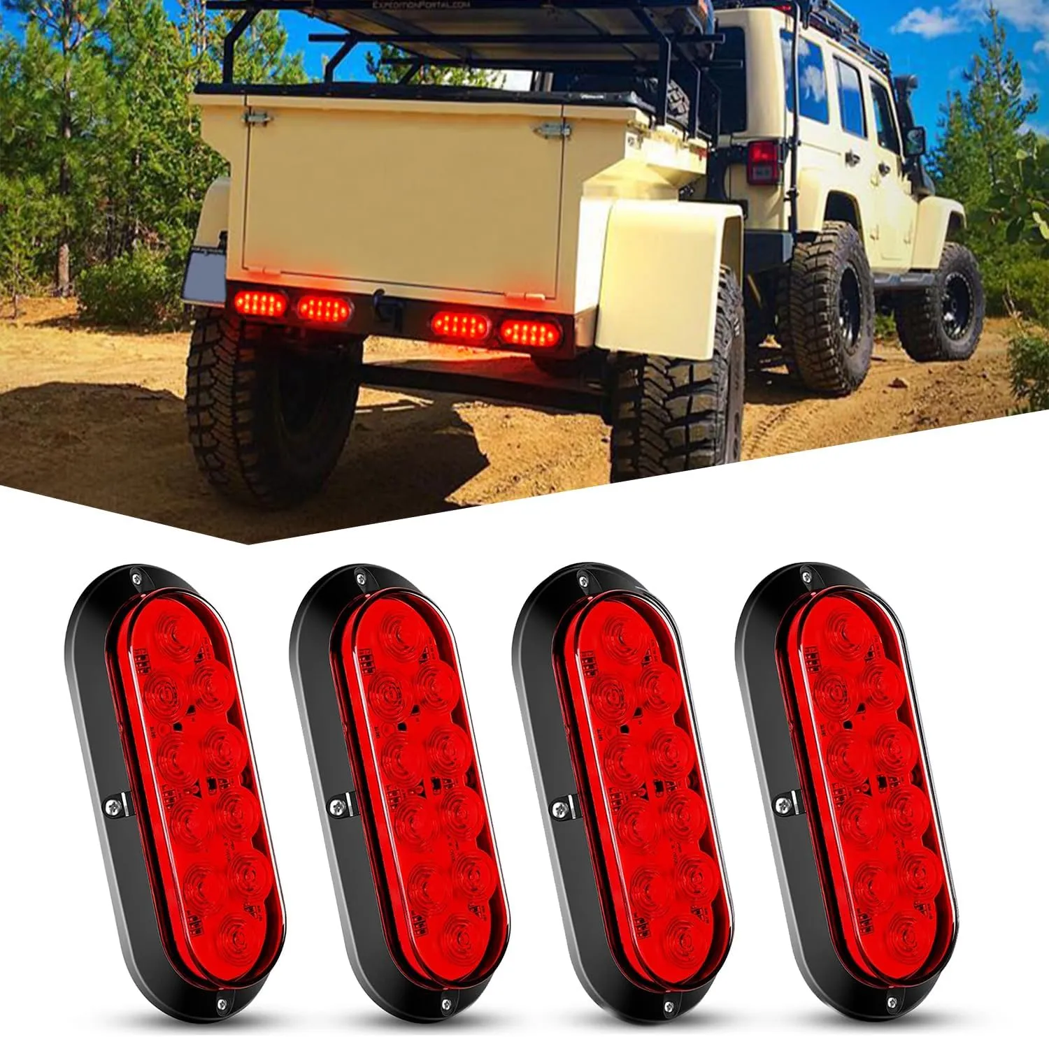 Nilight 6 Inch Oval Red LED Trailer Tail Light 4PCS 10LEDs Waterproof Stop Brake Turn Surface Mount Trailers Lights for Truck RV Boat Bus Lorry Camper Van Caravan