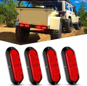 Nilight 6 Inch Oval Red LED Trailer Tail Light 4PCS 10LEDs Waterproof Stop Brake Turn Surface Mount Trailers Lights for Truck RV Boat Bus Lorry Camper Van Caravan