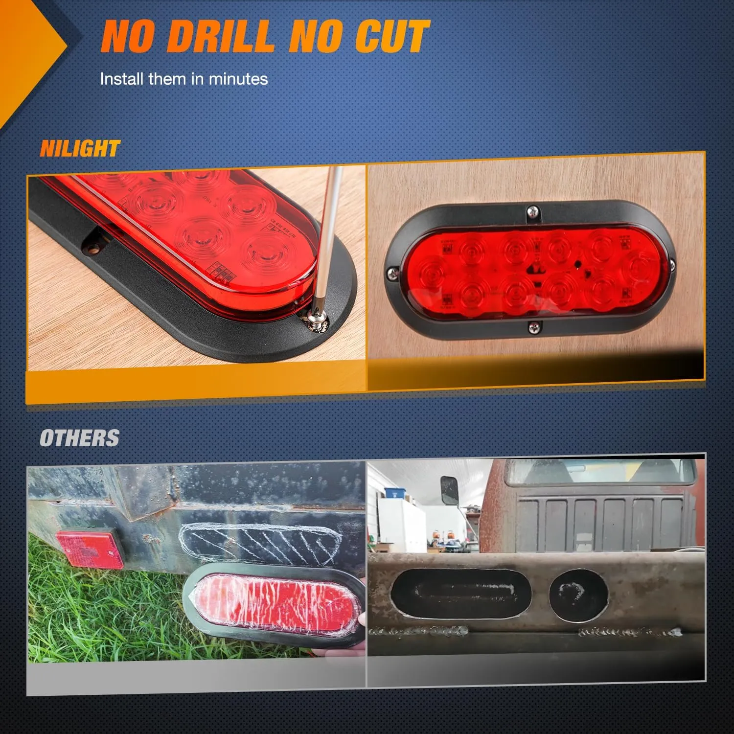 Nilight 6 Inch Oval Red LED Trailer Tail Light 4PCS 10LEDs Waterproof Stop Brake Turn Surface Mount Trailers Lights for Truck RV Boat Bus Lorry Camper Van Caravan
