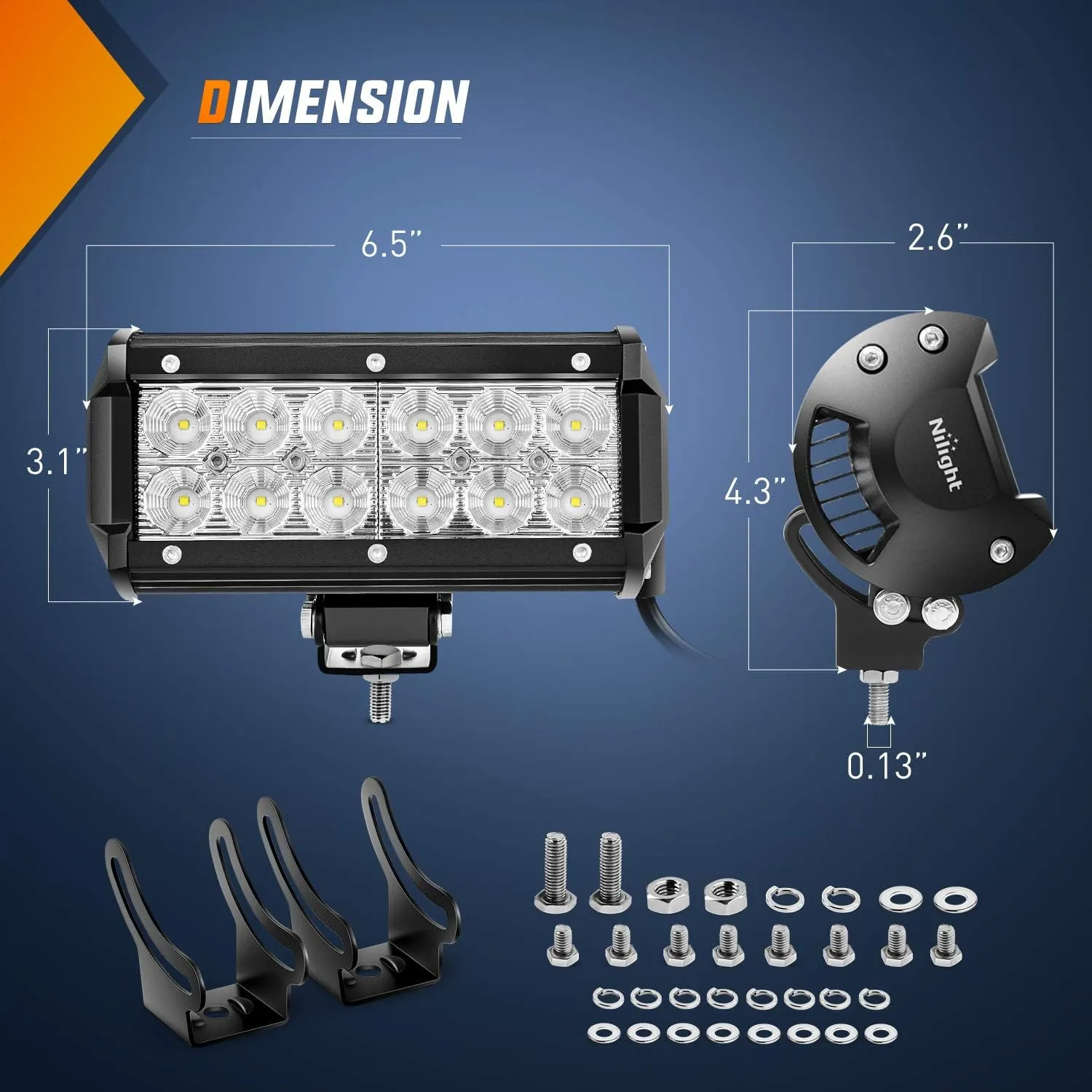 Nilight - 60002F-B Led Light Bar 2PCS 36w 6.5Inch Flood Led Off Road Lights Super Bright Driving Fog Light Boat Lights Driving Lights Led Work Light for Trucks, White