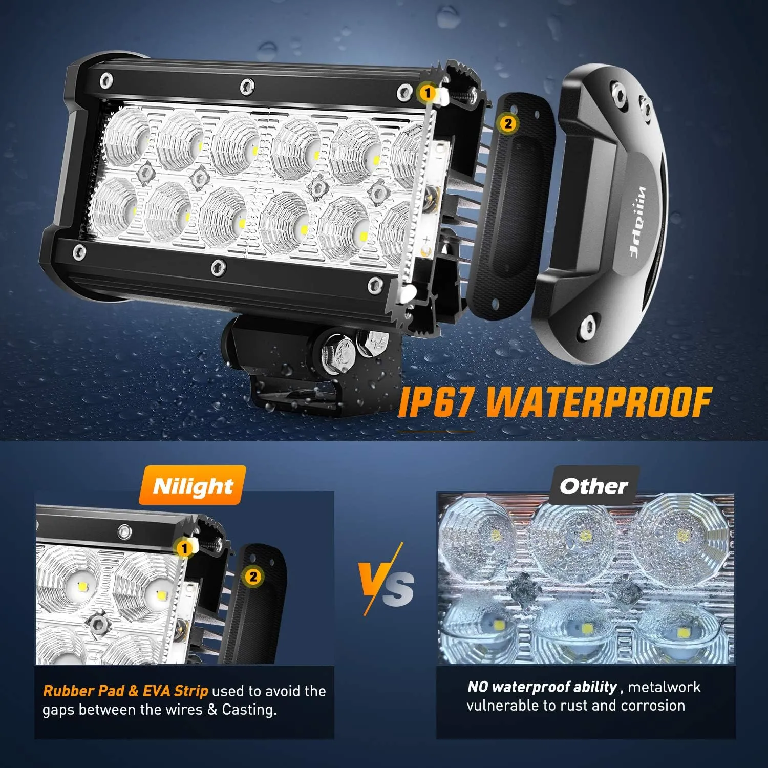 Nilight - 60002F-B Led Light Bar 2PCS 36w 6.5Inch Flood Led Off Road Lights Super Bright Driving Fog Light Boat Lights Driving Lights Led Work Light for Trucks, White