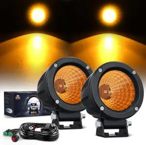 Nilight Amber LED Light Pods 2 PCS 3" Flood Round Offroad Driving Auxiliary Fog Lights Built-in EMC w/18AWG DT Wiring Harness Kit for Motorcycle SUV ATV Truck Boat