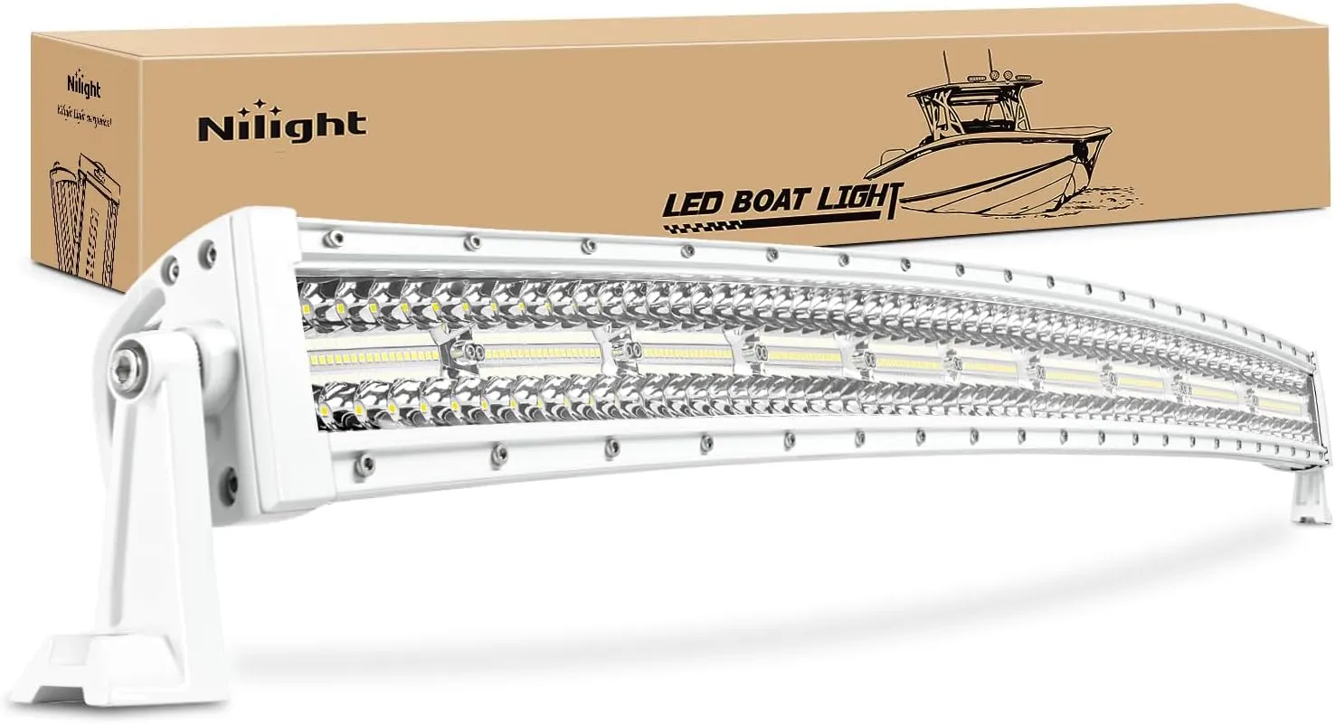 Nilight Marine LED Light Bar Navigation Lights 42 Inch Curved White Spot Flood Combo Ponton Boat Deck Dock Lighting for Night Fishing T-top Stern Yacht Sailboat Trucks Tractors