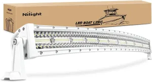Nilight Marine LED Light Bar Navigation Lights 42 Inch Curved White Spot Flood Combo Ponton Boat Deck Dock Lighting for Night Fishing T-top Stern Yacht Sailboat Trucks Tractors