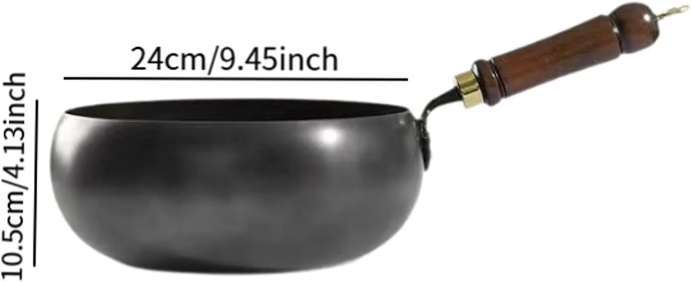 Nonstick Skillet Cooking Wok with Wood Handle and Flat Bottom Gas Cookware Induction Cooker Chinese Stir Deep Frying Pan Steak Pancakes Pan for Restaurant Camping Hotel, glass lid