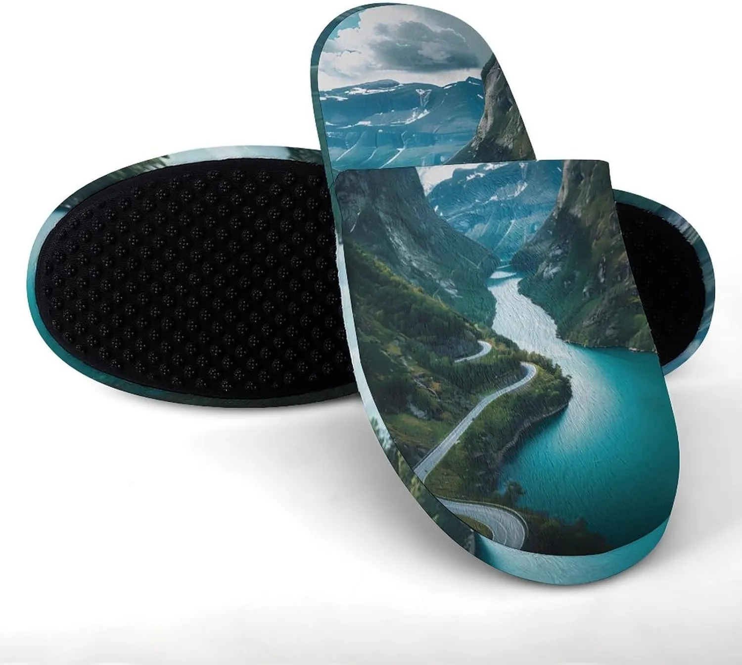 Norwegian Fjords Print Men's House Shoes Cotton Slippers Warm Bedroom Shoes Soft Slipper for Indoor Outdoor