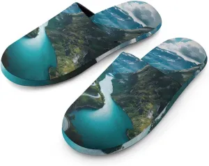 Norwegian Fjords Print Men's House Shoes Cotton Slippers Warm Bedroom Shoes Soft Slipper for Indoor Outdoor