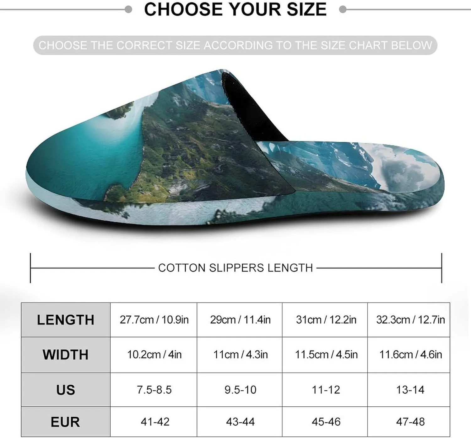 Norwegian Fjords Print Men's House Shoes Cotton Slippers Warm Bedroom Shoes Soft Slipper for Indoor Outdoor