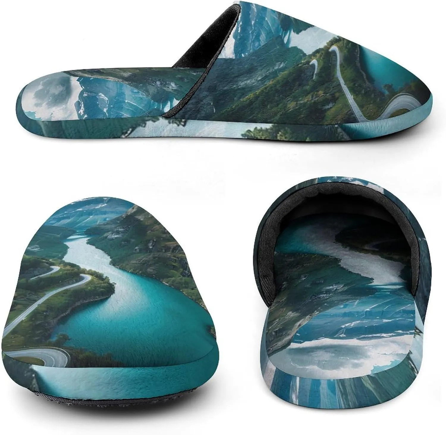 Norwegian Fjords Print Men's House Shoes Cotton Slippers Warm Bedroom Shoes Soft Slipper for Indoor Outdoor