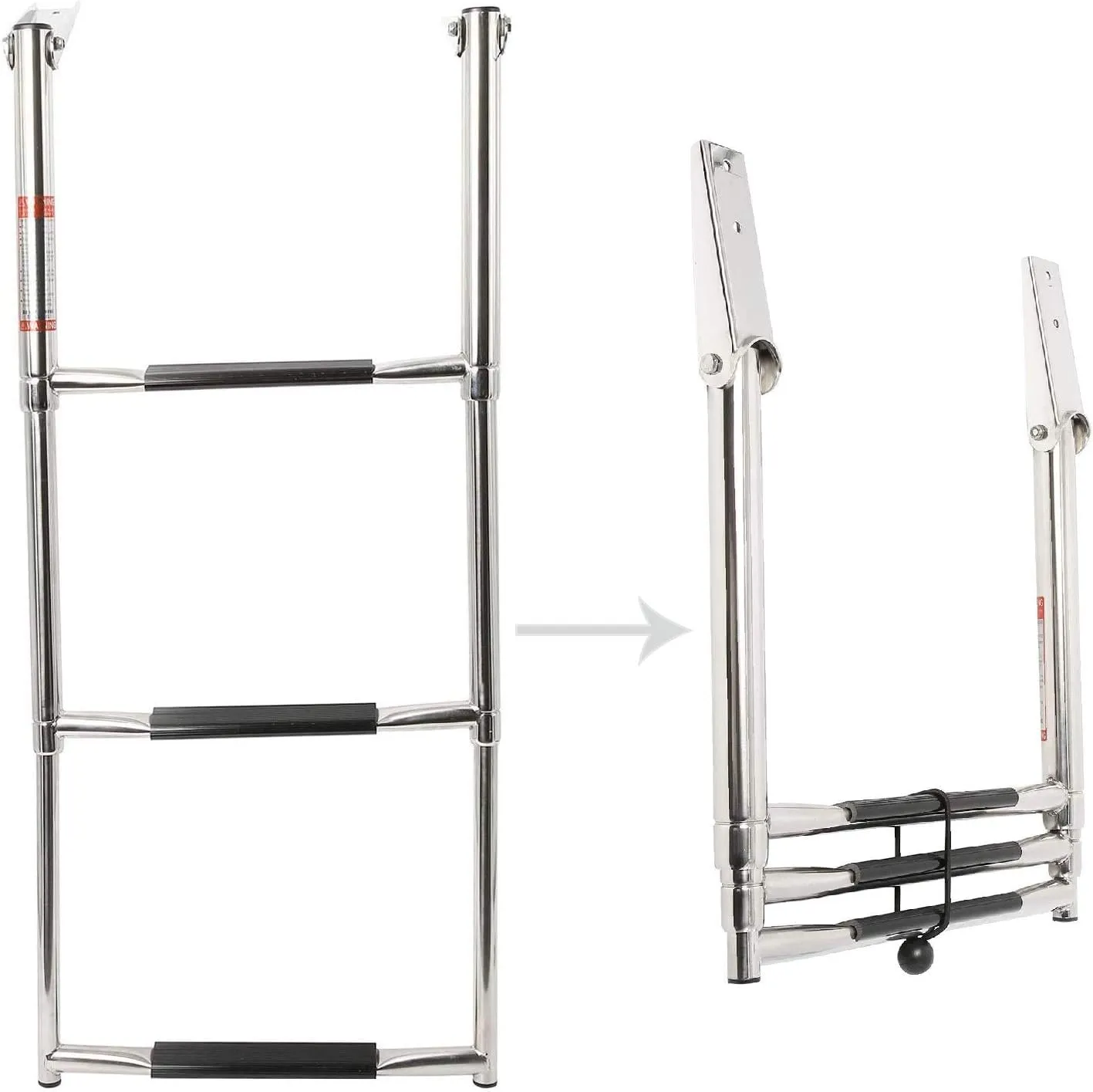 NovelBee 3/4/5 Step 14" Centrum Width Ladder Stainless Steel Telescoping Drop Heavy Duty Ladder with Elastic Strap and Mounting Screws for Boat Marine Yacht (3 Step Ladder)