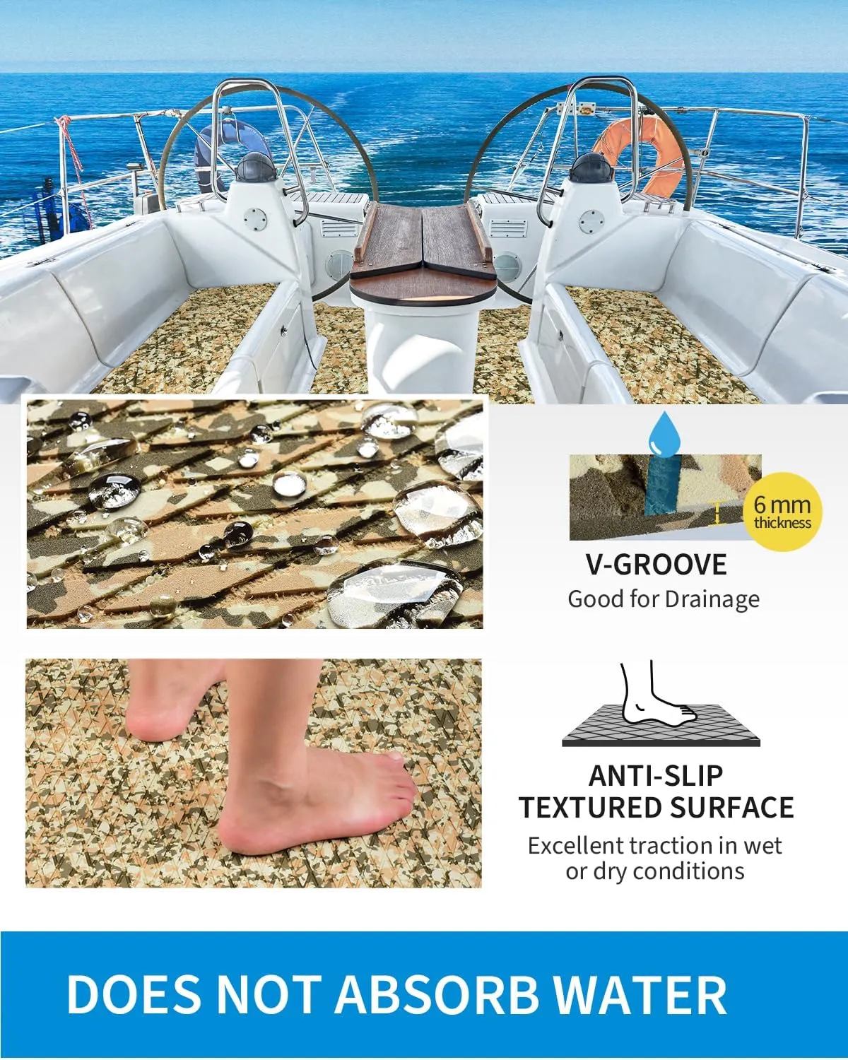 OCEANBROAD Self-Adhesive 96''x16''/23''/38''/47'' Camouflage Boat Flooring Non-Slip Traction Pad EVA Foam Sheet for Jon Boat Surfboard SUP Board Kayak, Camo Black/Blue/Green/Brown/Yellow/Gray