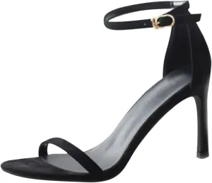 oiangi Womens Glitter Flock Stiletto Sandals Summer Ankle Strap Thin Band Strap Buckle High Heels Sexy Temperament Ladies Casual Shoes Sandalias