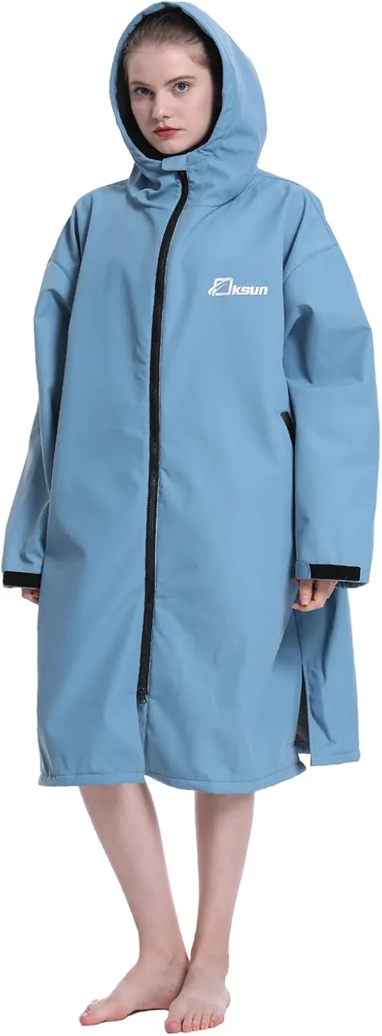 Oksun Oversized Waterproof Swim Parka: Windproof Warm Swimming Coat - Water Resistant Jacket - Thin Fleece Lined Surf Poncho