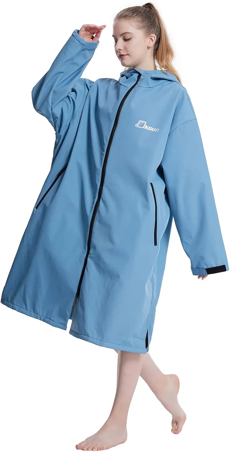 Oksun Oversized Waterproof Swim Parka: Windproof Warm Swimming Coat - Water Resistant Jacket - Thin Fleece Lined Surf Poncho