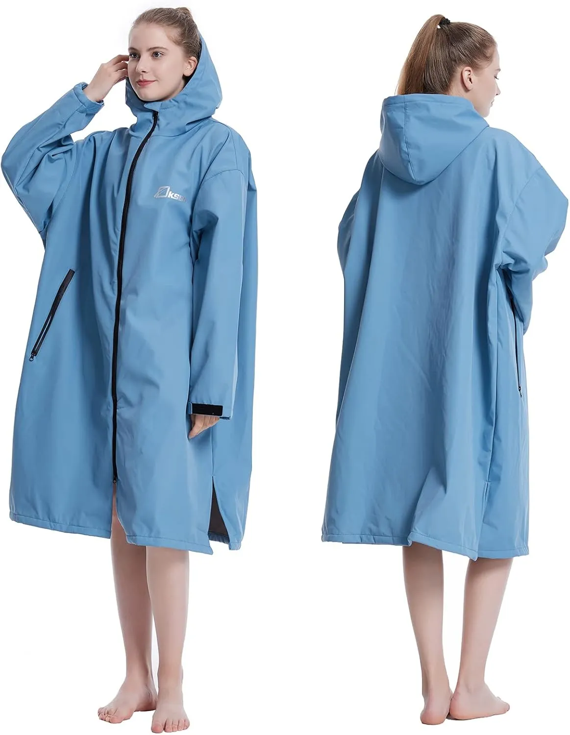 Oksun Oversized Waterproof Swim Parka: Windproof Warm Swimming Coat - Water Resistant Jacket - Thin Fleece Lined Surf Poncho