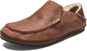 OLUKAI Moloa Slipper Men's Premium Leather Slip On Shoes, Soft Genuine Shearling Lining & Gel Insert, Drop-In Heel & All-Day Comfort