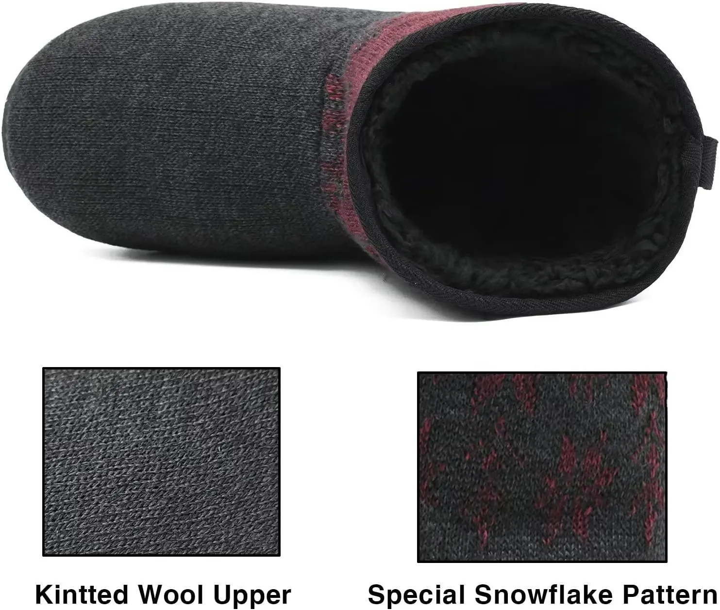 ONCAI Men’s-Slipper-Boots-Winter-Fleece-House-Slippers Knitted Indoor Flat Warm Wool Booties Pull On Memory Foam Outdoor Non-Slip Ankle Bedroom Boot Slippers with Soft Rubber Sole