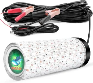 ONERAY LED Fishing Light, 30000LM Green Night Fishing Finder, 50FT Wire Glowing Fish Attractor, IP68 Submersible Boat Lights with Battery Clips Cigarette Charger Plug