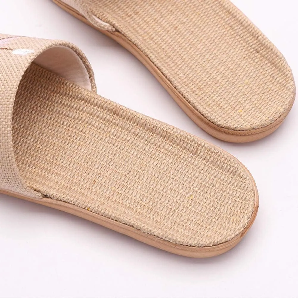Open Toe Slipper Slidesembroidered Open-Toe Home Slippers Couple Fabric Light Linen Slippers Men and Women Home Slippers-E_10 (A 8 US)