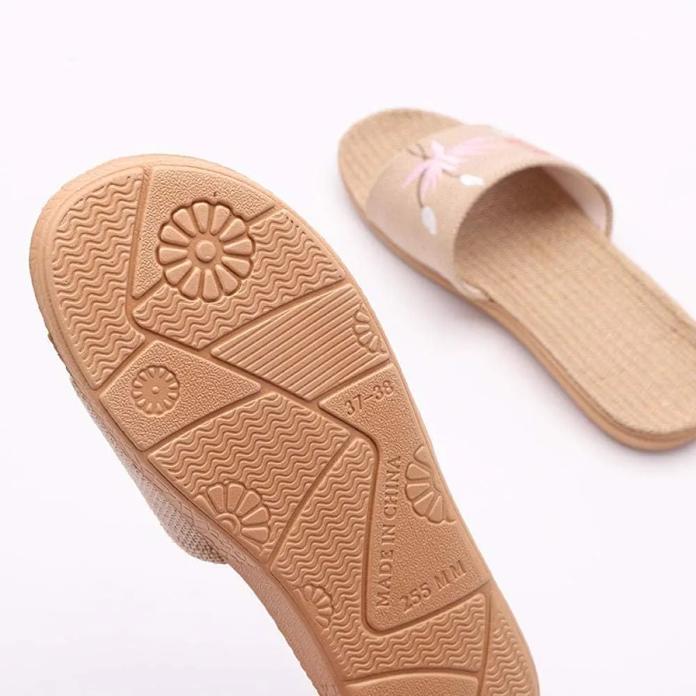 Open Toe Slipper Slidesembroidered Open-Toe Home Slippers Couple Fabric Light Linen Slippers Men and Women Home Slippers-E_10 (A 8 US)
