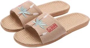 Open Toe Slipper Slidesembroidered Open-Toe Home Slippers Couple Fabric Light Linen Slippers Men and Women Home Slippers-E_10 (A 8 US)