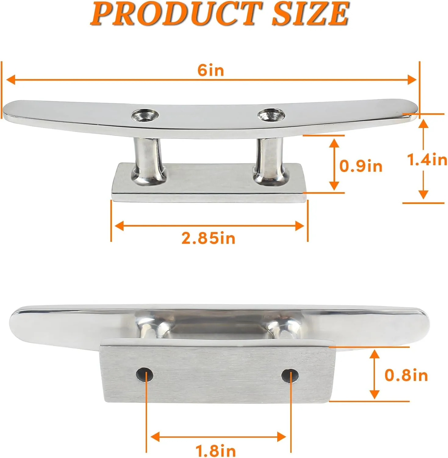 ORLANG 4 Inch/5 Inch/6Inch/8 Inch/10 Inch 316 Stainless Steel Boat Cleats,Open Base Dock Cleats with Installation Screws,Boat Dock Cleats Rope Cleat for Boat Docks,Decks or Nautical Decor (2/4 Pack)