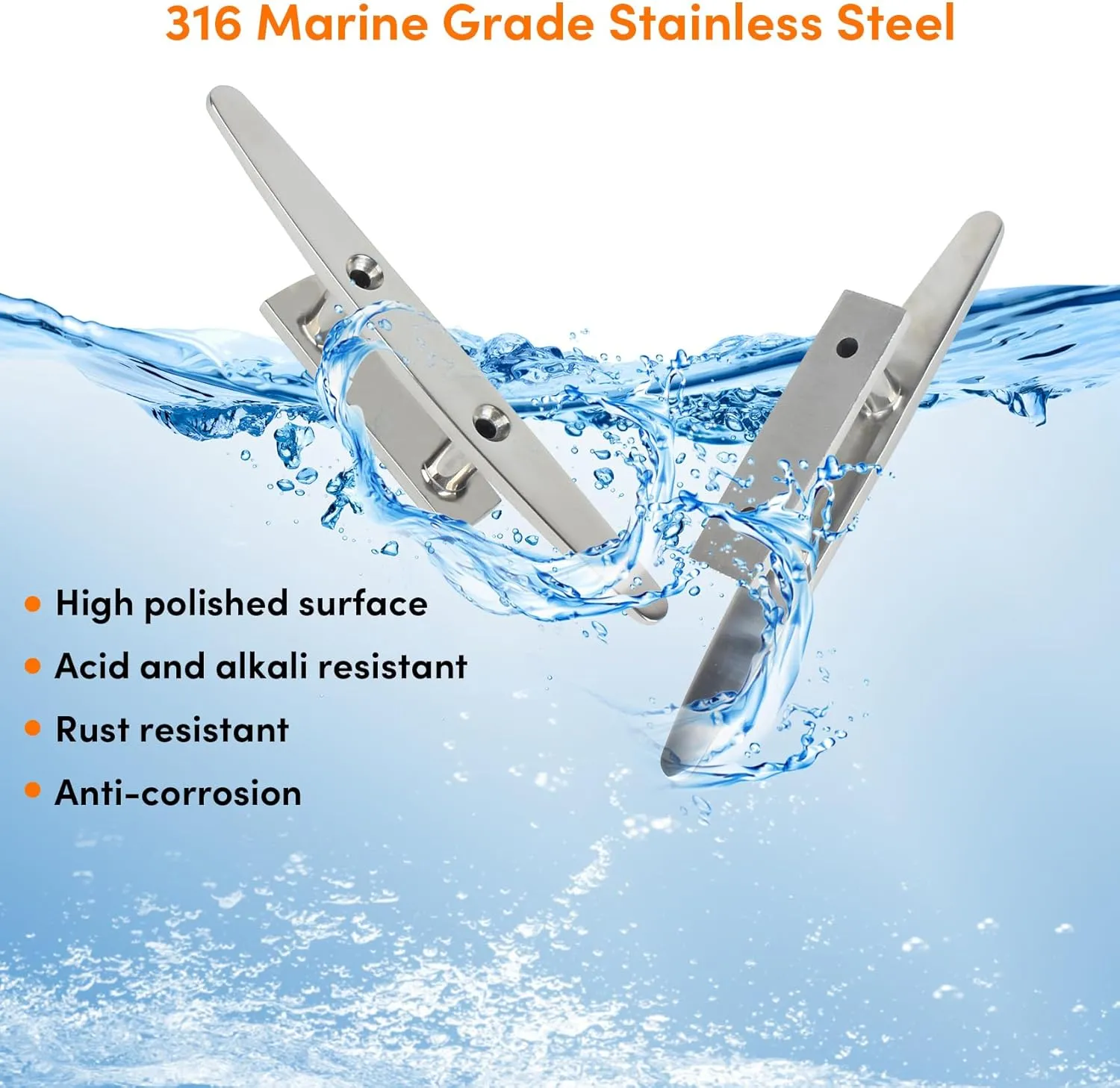 ORLANG 4 Inch/5 Inch/6Inch/8 Inch/10 Inch 316 Stainless Steel Boat Cleats,Open Base Dock Cleats with Installation Screws,Boat Dock Cleats Rope Cleat for Boat Docks,Decks or Nautical Decor (2/4 Pack)