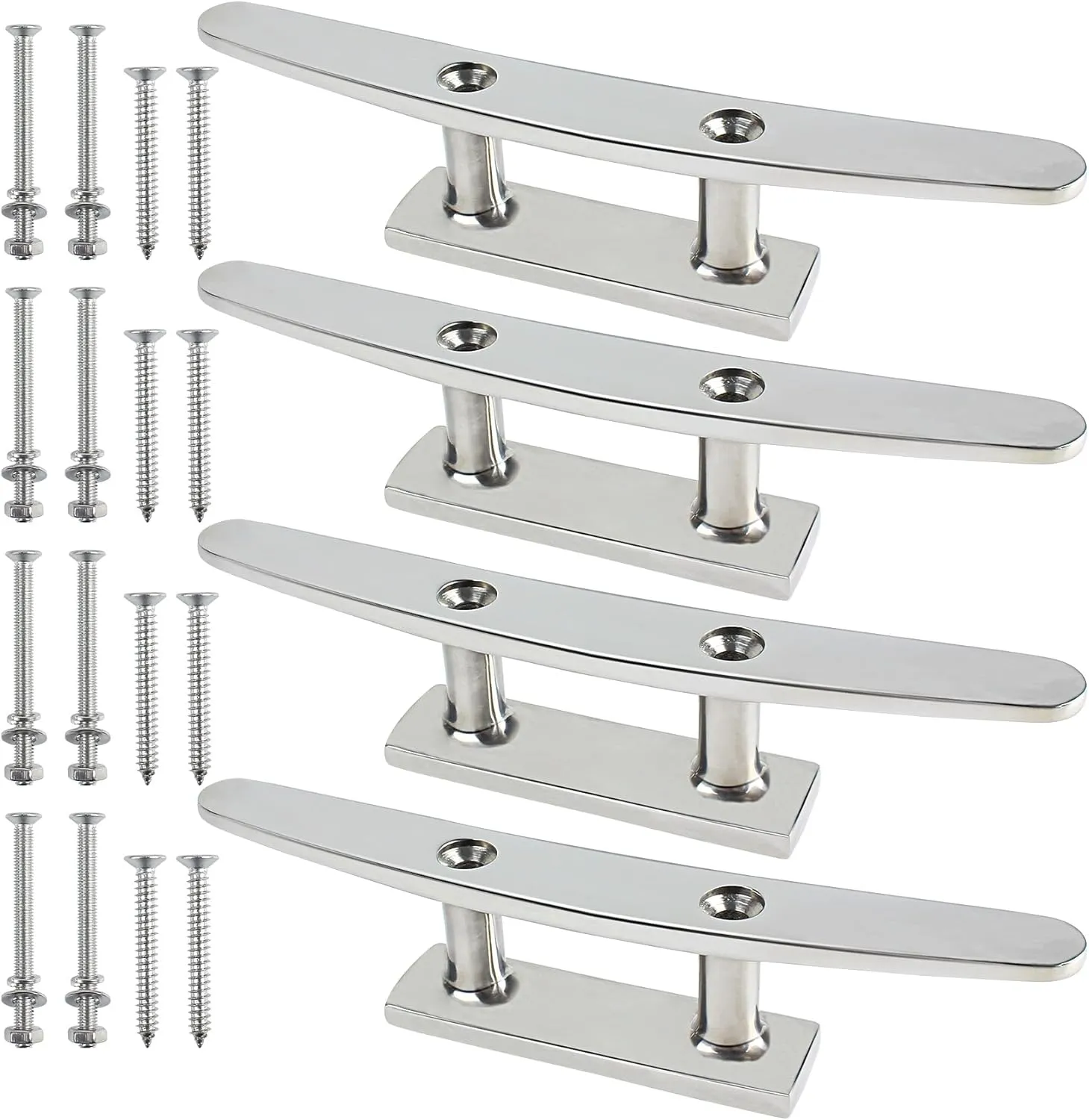 ORLANG 4 Inch/5 Inch/6Inch/8 Inch/10 Inch 316 Stainless Steel Boat Cleats,Open Base Dock Cleats with Installation Screws,Boat Dock Cleats Rope Cleat for Boat Docks,Decks or Nautical Decor (2/4 Pack)