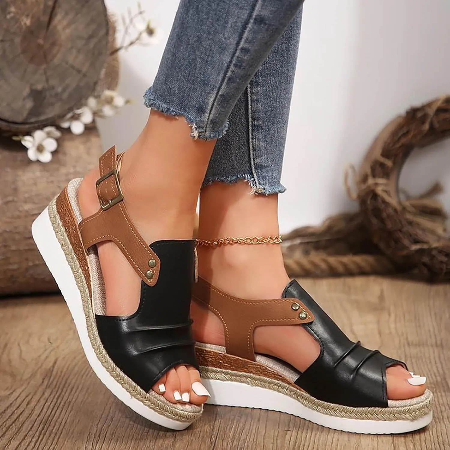 Orthopedic Wedge Sandals for Women Dressy Summer Platform Espadrilles Open Toe Ankle Strap Sandals Womens Casual Strappy Beach Vacation Sandals Comfortable Walking Outdoor Shoes