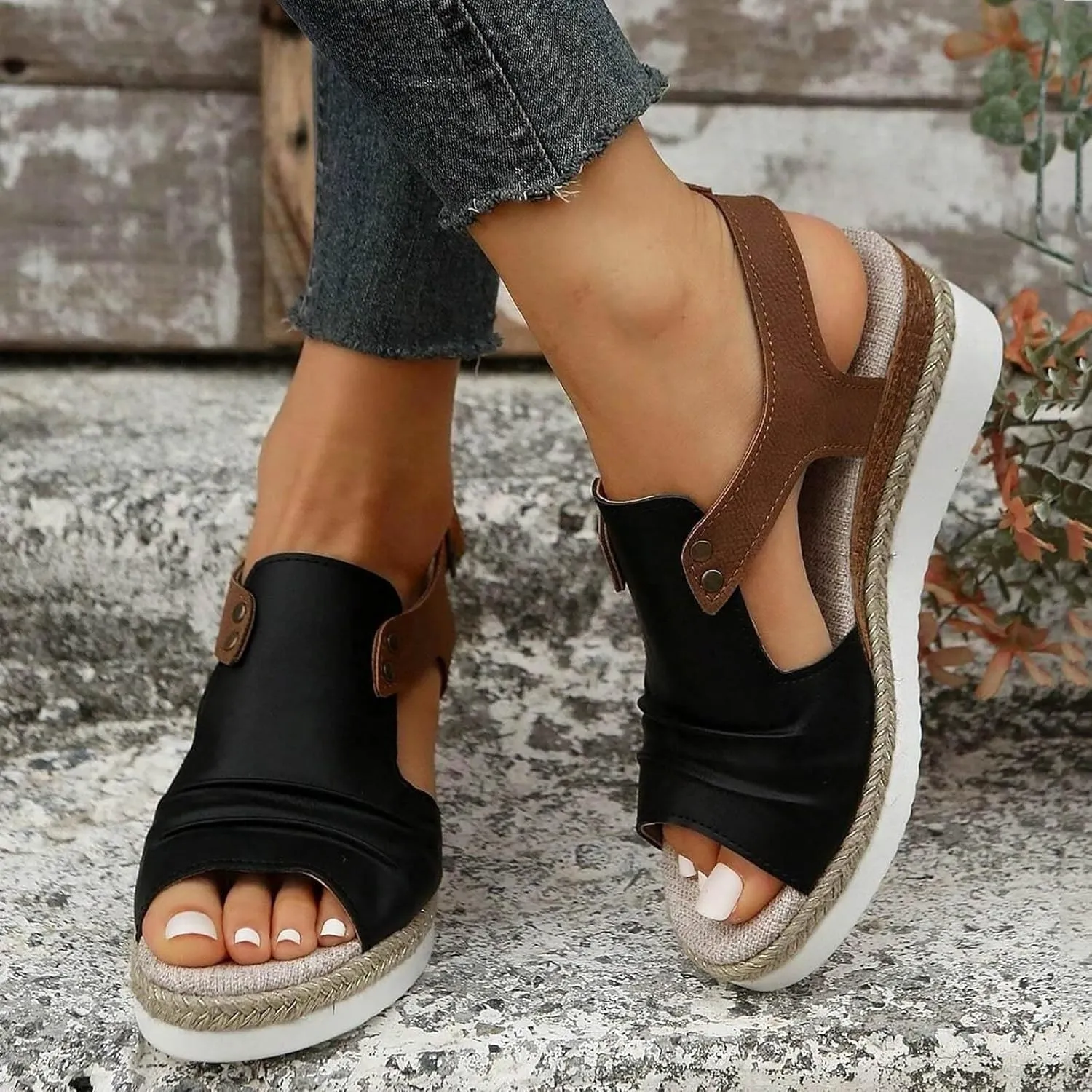 Orthopedic Wedge Sandals for Women Dressy Summer Platform Espadrilles Open Toe Ankle Strap Sandals Womens Casual Strappy Beach Vacation Sandals Comfortable Walking Outdoor Shoes