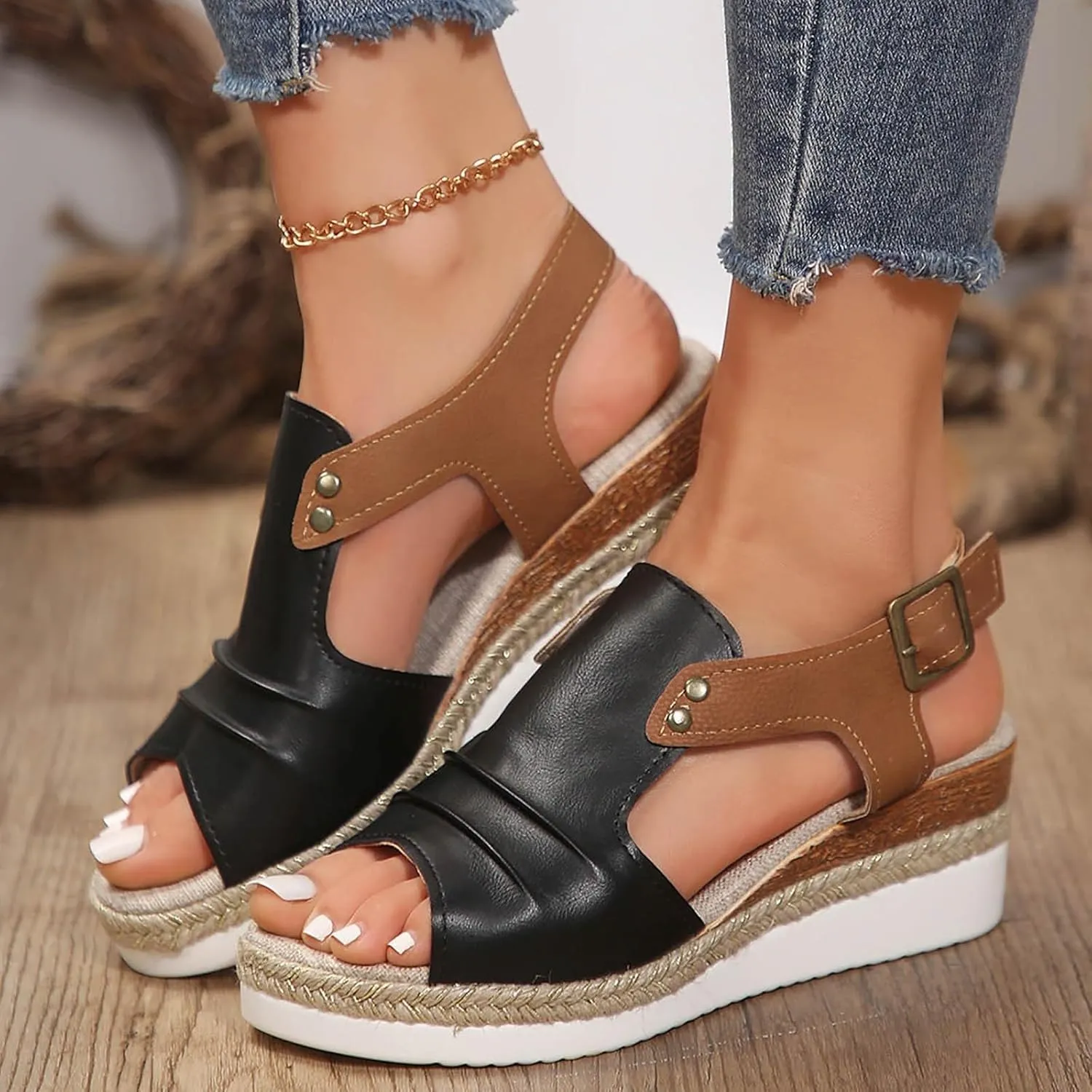 Orthopedic Wedge Sandals for Women Dressy Summer Platform Espadrilles Open Toe Ankle Strap Sandals Womens Casual Strappy Beach Vacation Sandals Comfortable Walking Outdoor Shoes