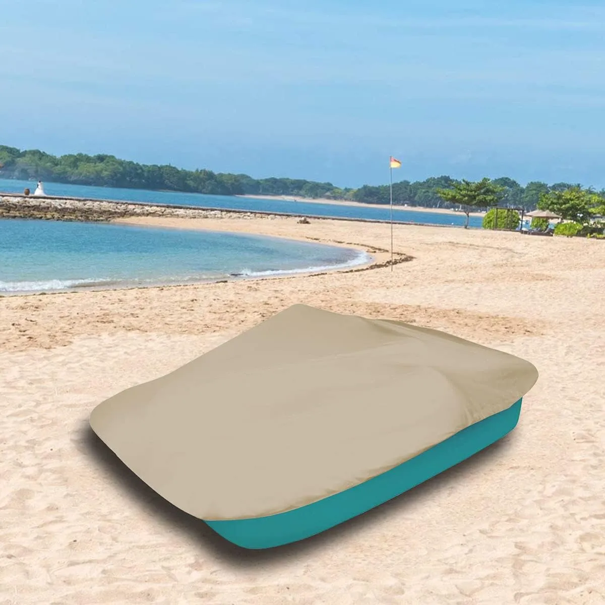 Outdoor Pedal Boat Cover 3 or 5 Person Paddle Boat Protector 210D Oxford Fabric Waterproof Dust-Proof UV Protection 112.5" L X 78.7" W,Beige