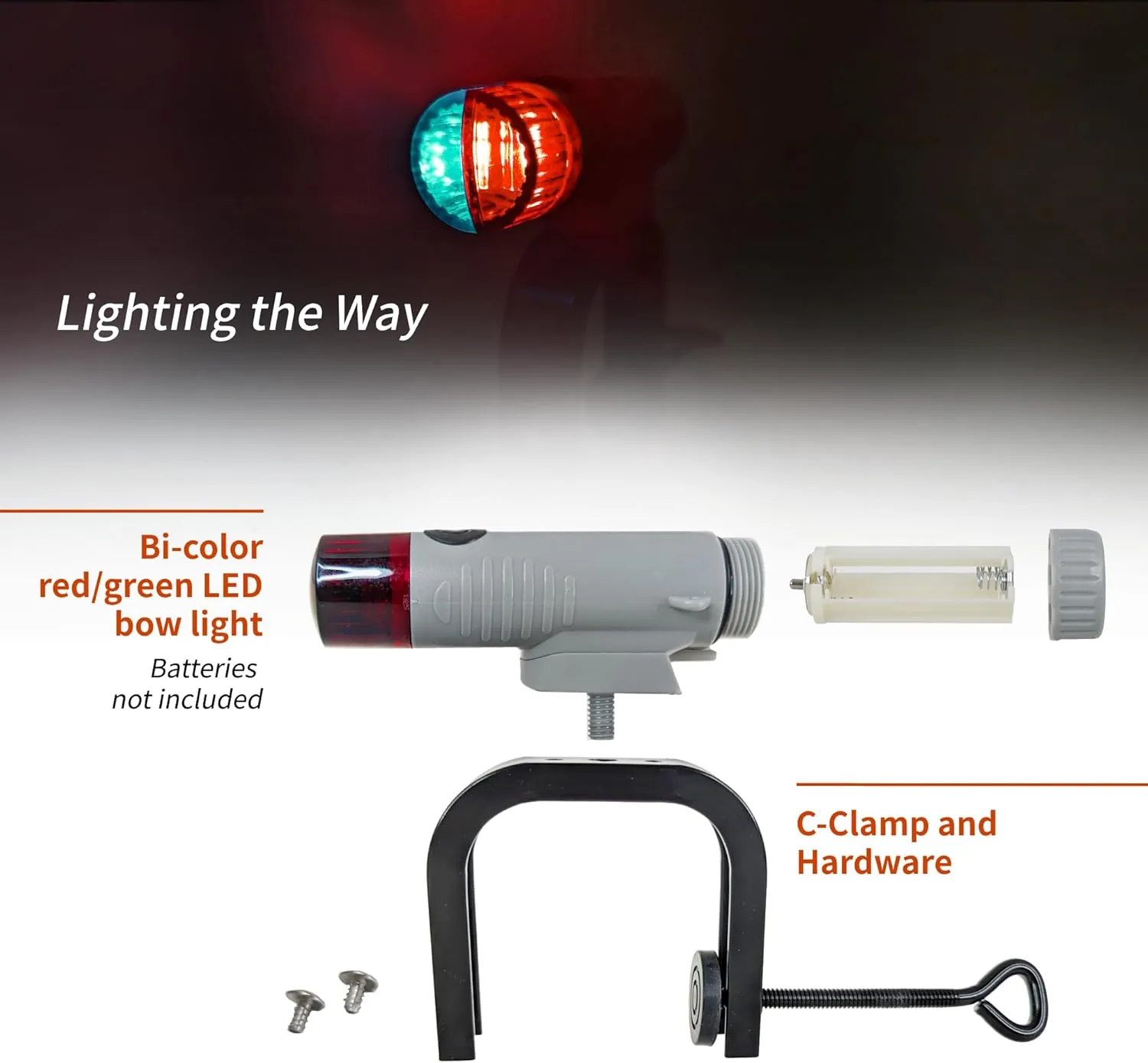 Pactrade Marine Battery Navigation Lights for Boats LED - Portable Red/Green Bow Light (Clamp Mount) - Kayak Fishing Accessories, Jon Boat Accessories Marine