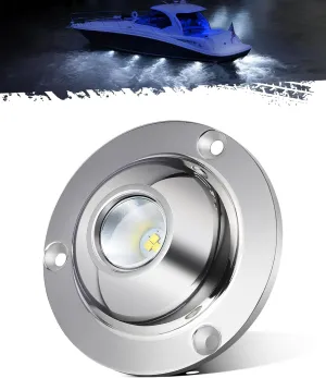 Partsam 1Pcs High-intensity White LED Underwater Light for Marine Boat Yacht Sailboat Pontoons, Submersible Pool Lights, IP68 Waterproof, Stainess Steel Housing, Glass Lens, Surface Mount,10V-30V