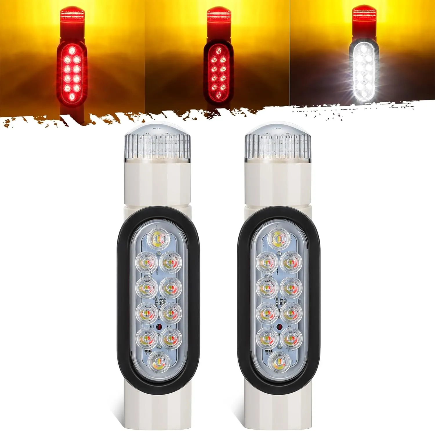 Partsam 2pcs Boat Trailer Guide Light with Reverse Lights, [DOT Approved] [Patented] IP67 Waterproof Trailer Post Pipe Lights, Boat Trailer Turn Signal Brake Tail Lights 12V