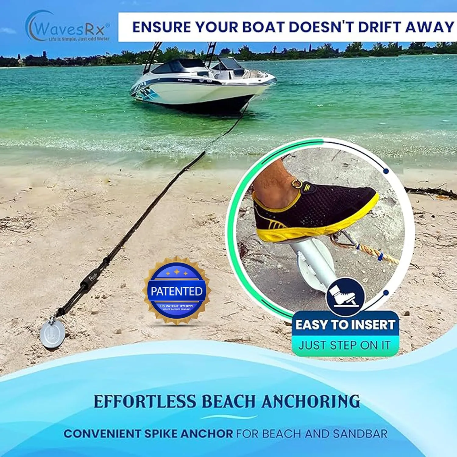 Patented Aluminum Spike Beach Anchor | Ultra-Light Sand Anchor for Boat, Pontoon, PWC, Jet Ski or Kayak | Secure and Effective Watercraft Anchoring Near Shore, Sand-bar or in Shallow Water