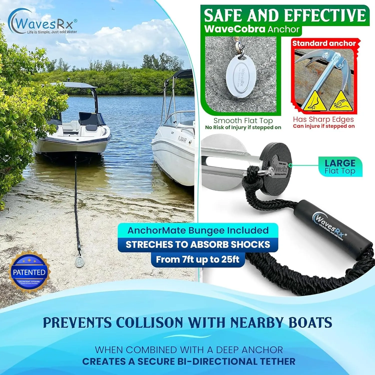 Patented Aluminum Spike Beach Anchor | Ultra-Light Sand Anchor for Boat, Pontoon, PWC, Jet Ski or Kayak | Secure and Effective Watercraft Anchoring Near Shore, Sand-bar or in Shallow Water