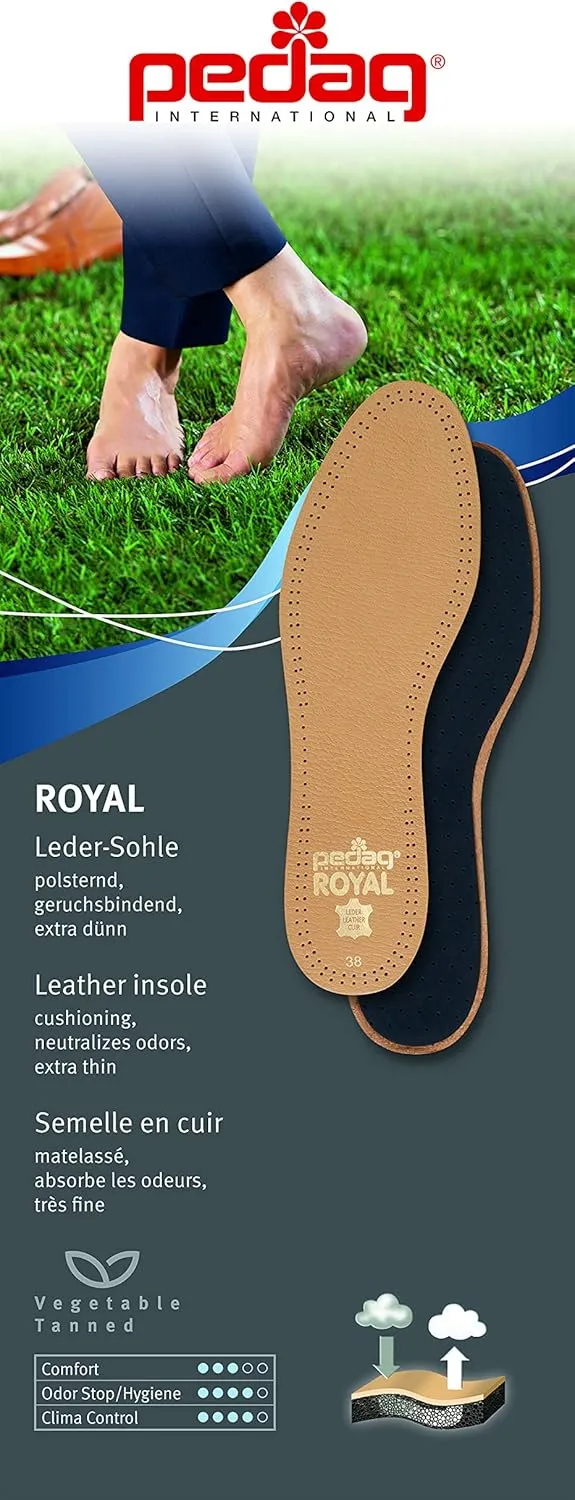 Pedag Royal | Genuine Lambskin Leather Insoles | Made in Germany | Vegetable-Tanned Leather | Activated Carbon for Anti-Odor | Latex Foam Padding | Thin & Absorbent | US Men 15/ EU 48 | Tan