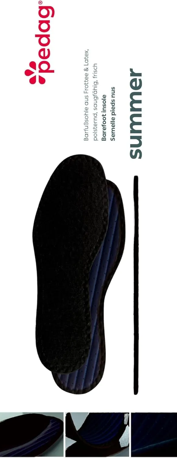 Pedag Summer | Terry Cotton Sockless Insoles | Barefoot Inserts | Handmade in Germany | Absorbs Sweat & Controls Odor | Wear Without Socks | Washable | US Women 11/ Men 8/ EU 41 | Black | 3 Pair