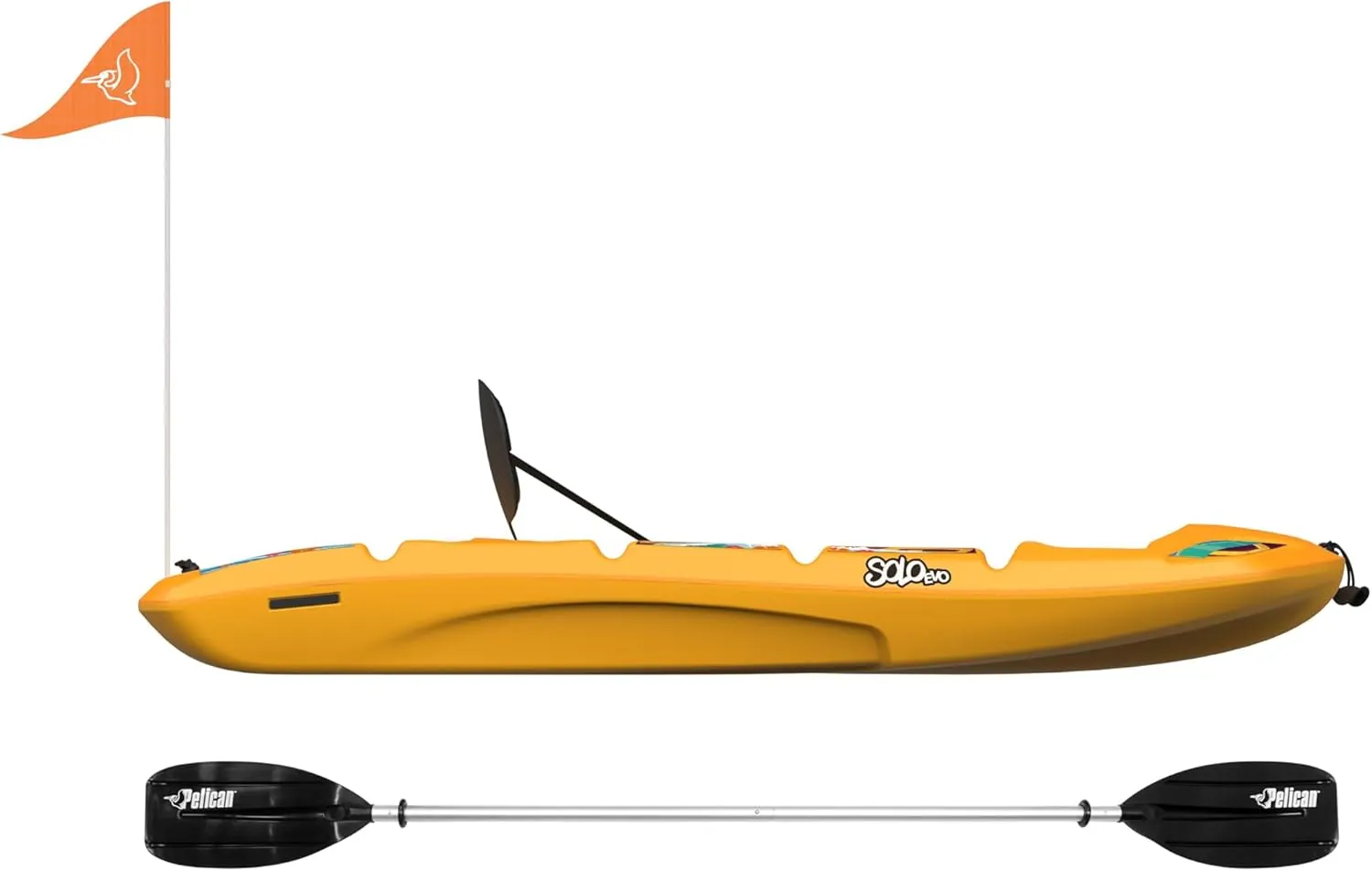 Pelican Solo - Sit-on-top Kayak - Youth Kayak - Perfect for Kids Comes with Paddle and Safety Flag - 6 ft. - Mango