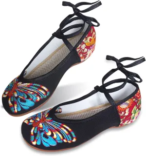 Pestor Women's Ballet Low Wedge Mary Jane Flat Shoes Round Toe Comfort Women Ballerina Shoe（Butterfly,Size US6）