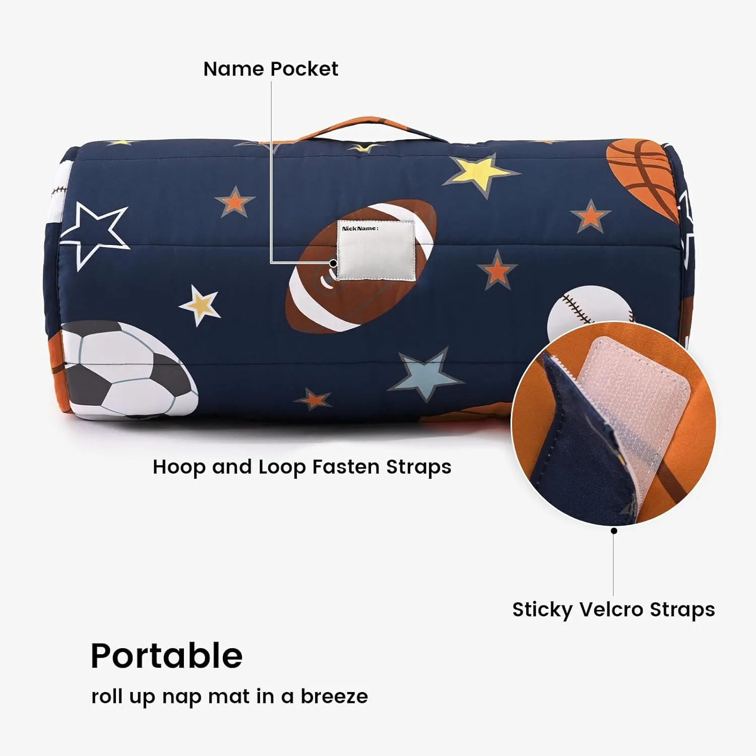 PHF Ball Toddler Nap Mat Set, with Removable Pillow for Toddler Boys, Soft and Lightweight for Daycare, Preschool, Travel, Kindergarten Sleeping Bag, Fits Ages 3-6 Years, Ball