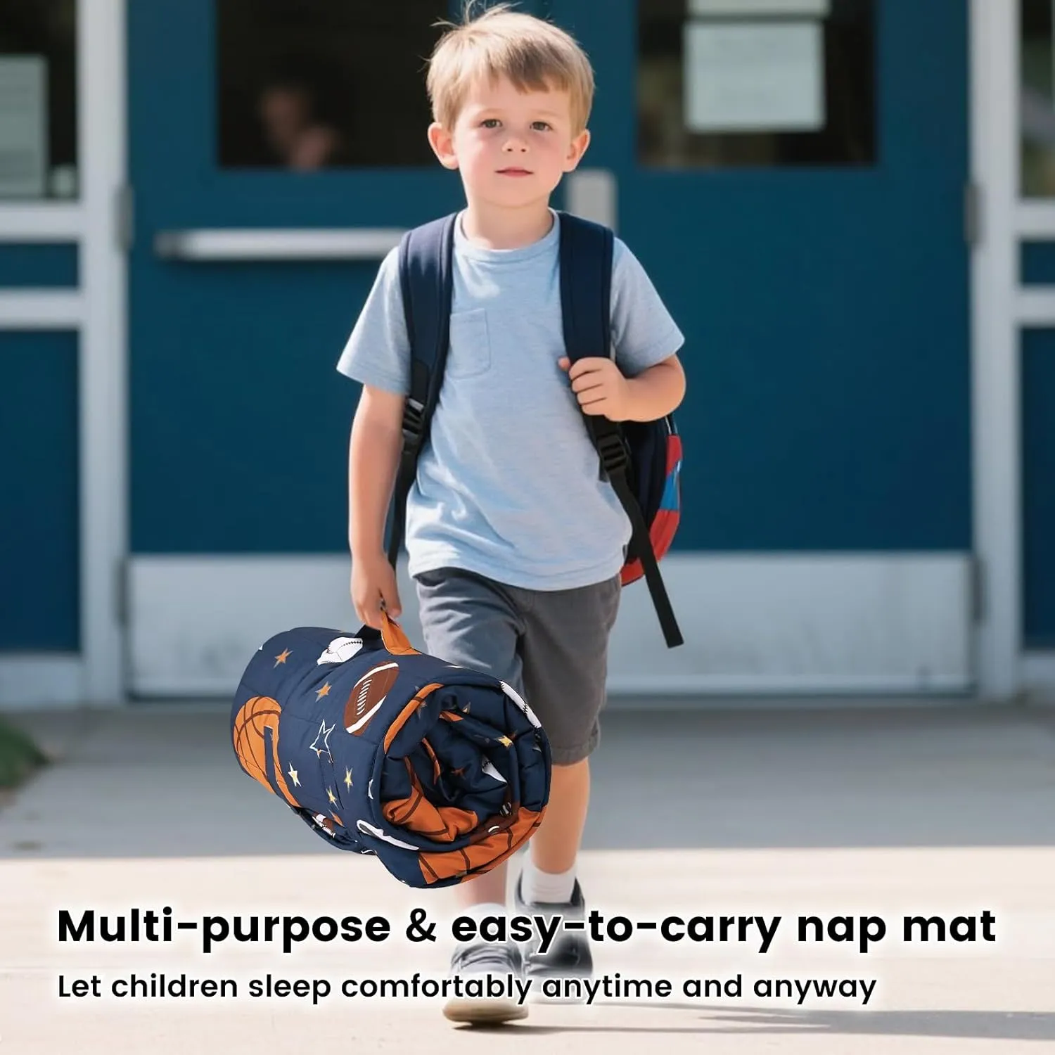 PHF Ball Toddler Nap Mat Set, with Removable Pillow for Toddler Boys, Soft and Lightweight for Daycare, Preschool, Travel, Kindergarten Sleeping Bag, Fits Ages 3-6 Years, Ball