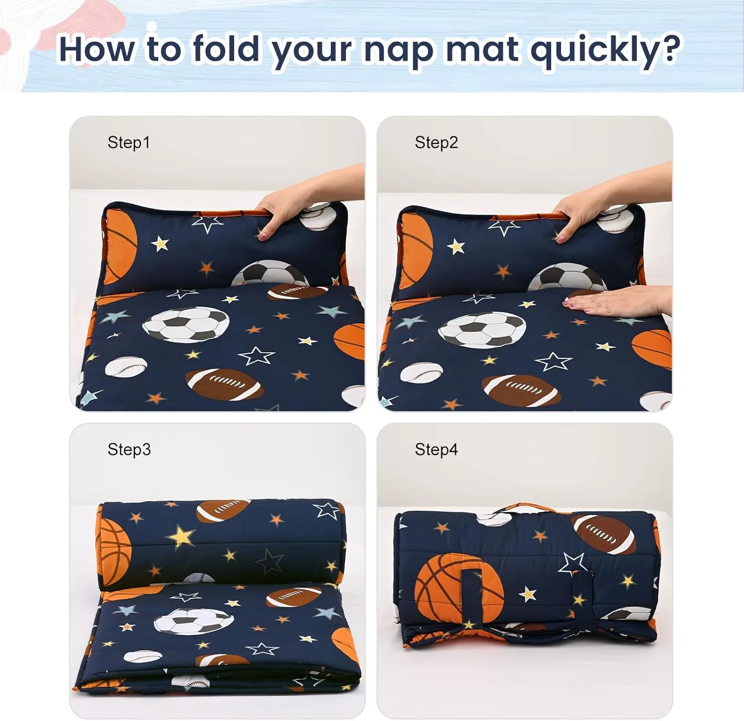 PHF Ball Toddler Nap Mat Set, with Removable Pillow for Toddler Boys, Soft and Lightweight for Daycare, Preschool, Travel, Kindergarten Sleeping Bag, Fits Ages 3-6 Years, Ball
