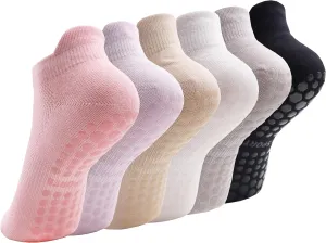 Pilates Socks with Grips for Women, Non Slip Yoga Socks, Anti Skid Socks for Yoga Pilates Gym Sports 4 Pairs