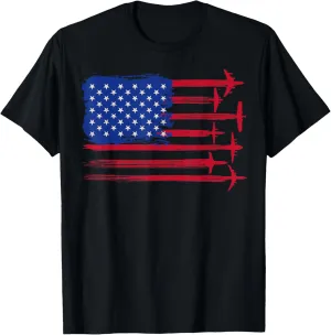 Pilot & Aircraft Mechanic Co. American Flag Airplane Pilot 4th of July Aviation T-Shirt - Unisex-Adults, Black, Short Sleeve, Classic Fit, Cotton 60% Polyester 40%