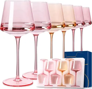 Pink wine glasses set-Pink Colored Wine Glasses Set of 6 -light peach wine glasses Gifts for Women Hand-Blown colored Glasses-Bachelorette, Party, Celebration, Birthday