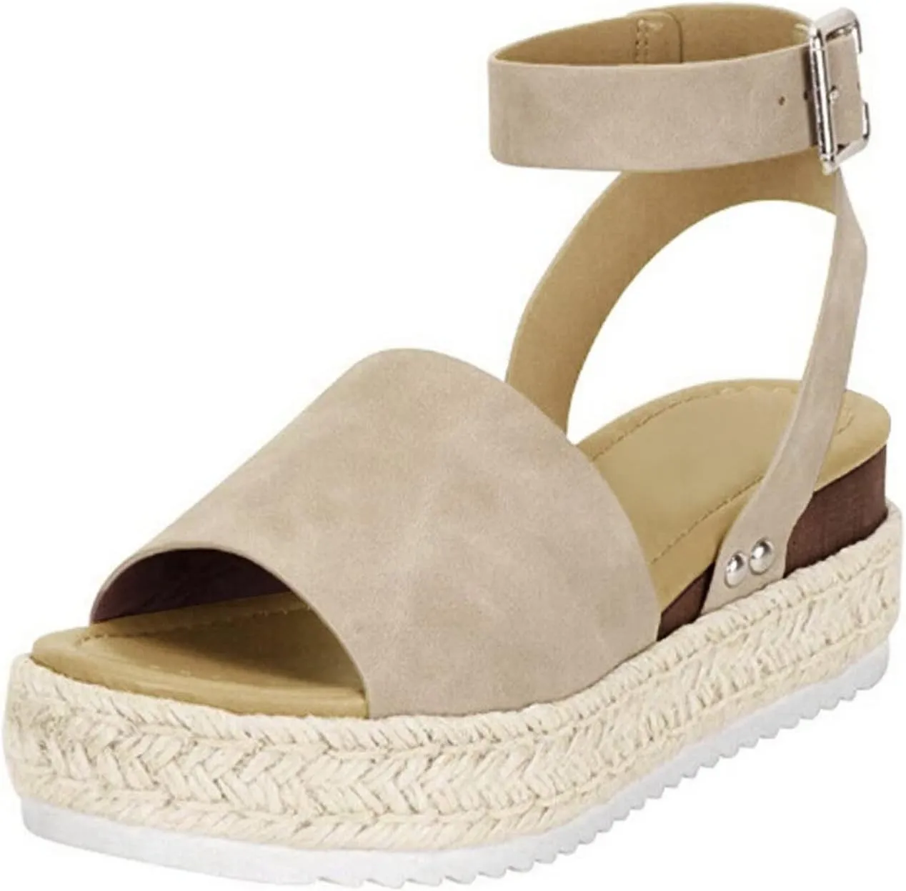 Platform Sandals for Women Dressy Summer Flat Open Toe Ankle Strap Espadrilles Flatform Platform Wedge Sandals Women Fashion Summer Strappy Sandals Comfortable Walking Sandals Casual (a-Khaki, 10)